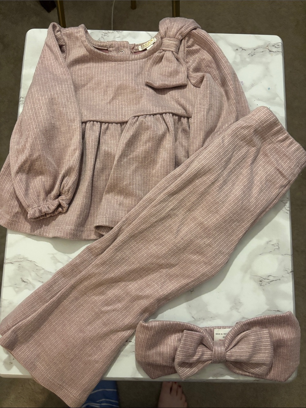 Tahari Pink Ribbed Two-Piece Set with Bow Headband